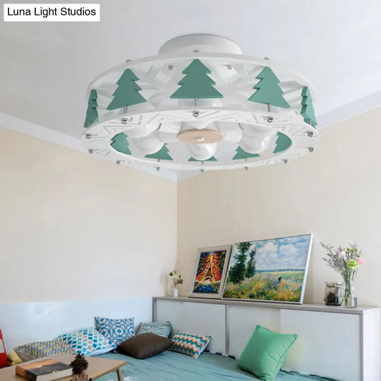 Cartoon Metal Drum Shaped 6 - Light Kids Room Ceiling Lamp In White