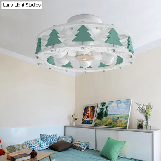 Cartoon Metal Drum Shaped 6-Light Kids Room Ceiling Lamp In White