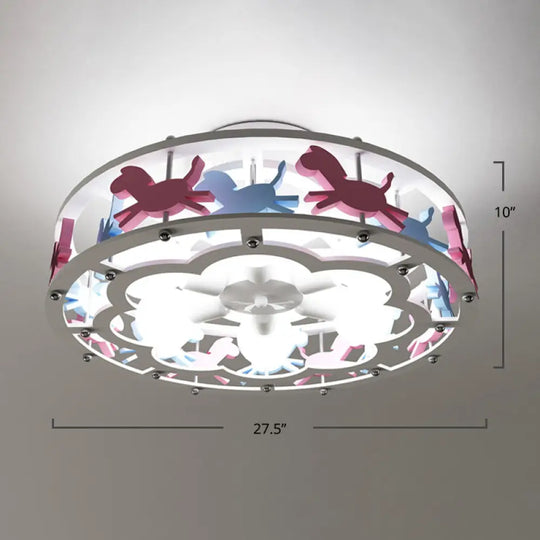 Cartoon Metal Drum Shaped 6 - Light Kids Room Ceiling Lamp In White / Carousel