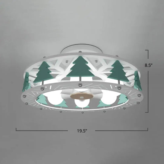 Cartoon Metal Drum Shaped 6 - Light Kids Room Ceiling Lamp In White / Christmas Tree