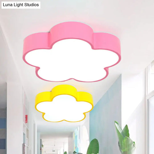 Cartoon Metallic Nursery Led Flush Mount Lighting Fixture With Flower Shaped Design