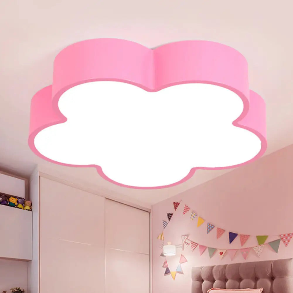 Cartoon Metallic Nursery Led Flush Mount Lighting Fixture With Flower Shaped Design Pink / 18’ White