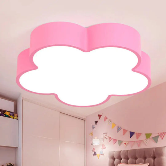 Cartoon Metallic Nursery Led Flush Mount Lighting Fixture With Flower Shaped Design Pink / 18’ White