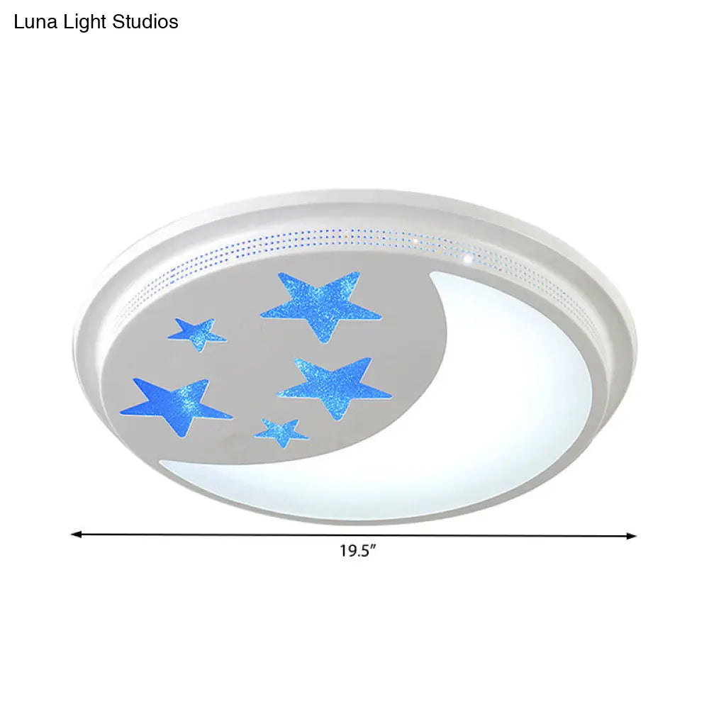 Cartoon Moon And Star Led Ceiling Lamp For Girls Room - Blue White Circle Design