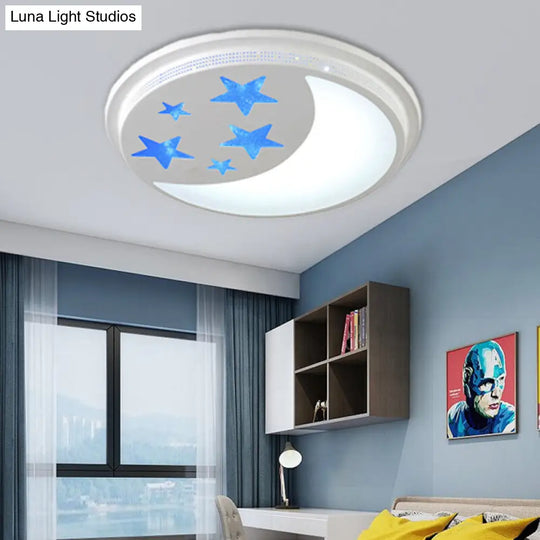 Cartoon Moon And Star Led Ceiling Lamp For Girls Room - Blue White Circle Design / Third Gear