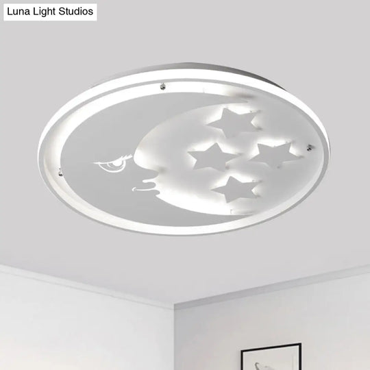 Cartoon Moon And Star Led Flush Lighting For Bedrooms In White/Pink/Blue White