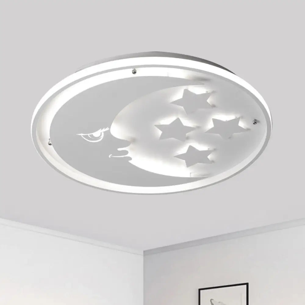 Cartoon Moon And Star Led Flush Lighting For Bedrooms In White/Pink/Blue White
