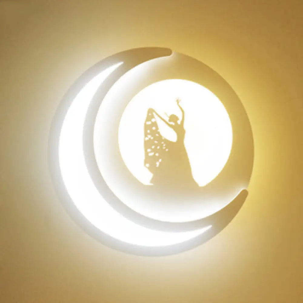 Cartoon Moon Led Wall Light For Kids Bedroom - White Acrylic Sconce With Contemporary Design / A