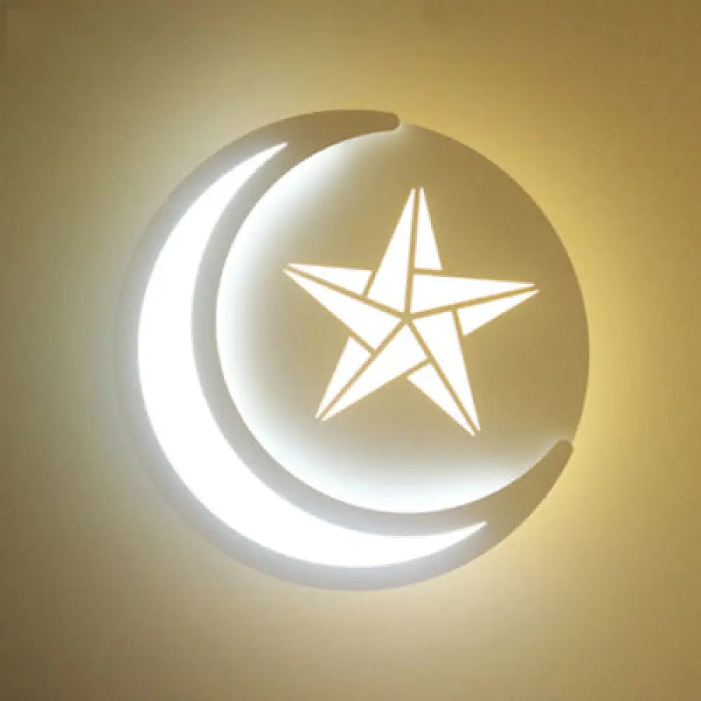 Cartoon Moon Led Wall Light For Kids Bedroom - White Acrylic Sconce With Contemporary Design / C