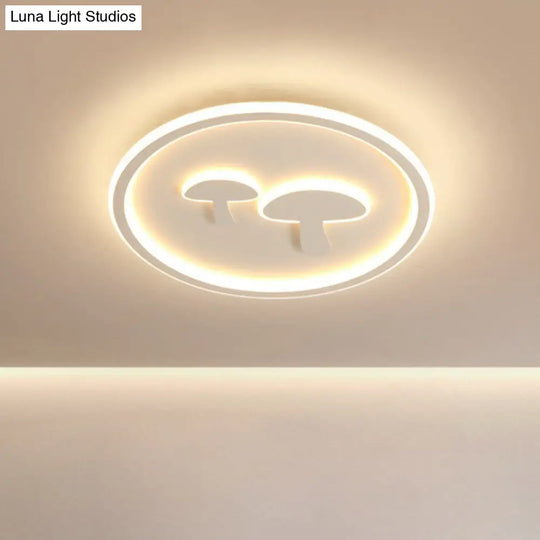 Cartoon Mushroom Led Ceiling Light With Halo Ring For Bedroom - Acrylic Flush Mount White / 15.5