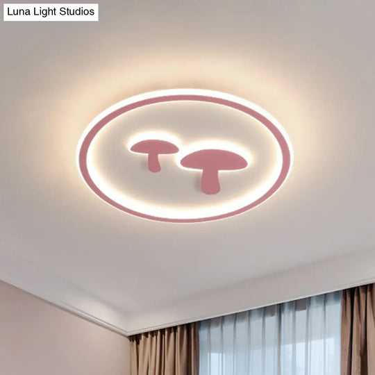 Cartoon Mushroom Led Ceiling Light With Halo Ring For Bedroom - Acrylic Flush Mount Pink / 15.5