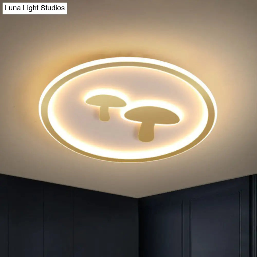 Cartoon Mushroom Led Ceiling Light With Halo Ring For Bedroom - Acrylic Flush Mount Gold / 15.5 Warm