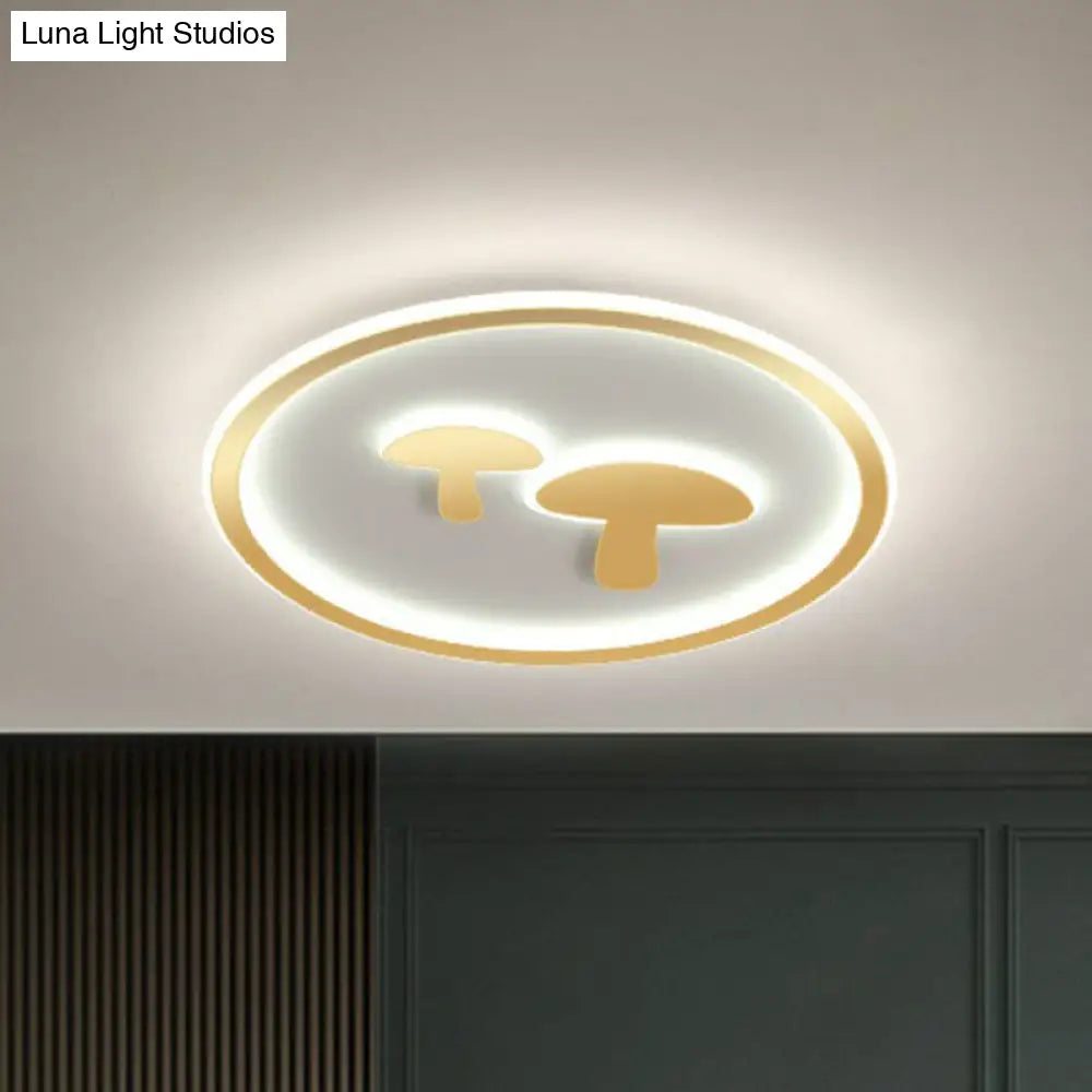 Cartoon Mushroom Led Ceiling Light With Halo Ring For Bedroom - Acrylic Flush Mount Gold / 15.5