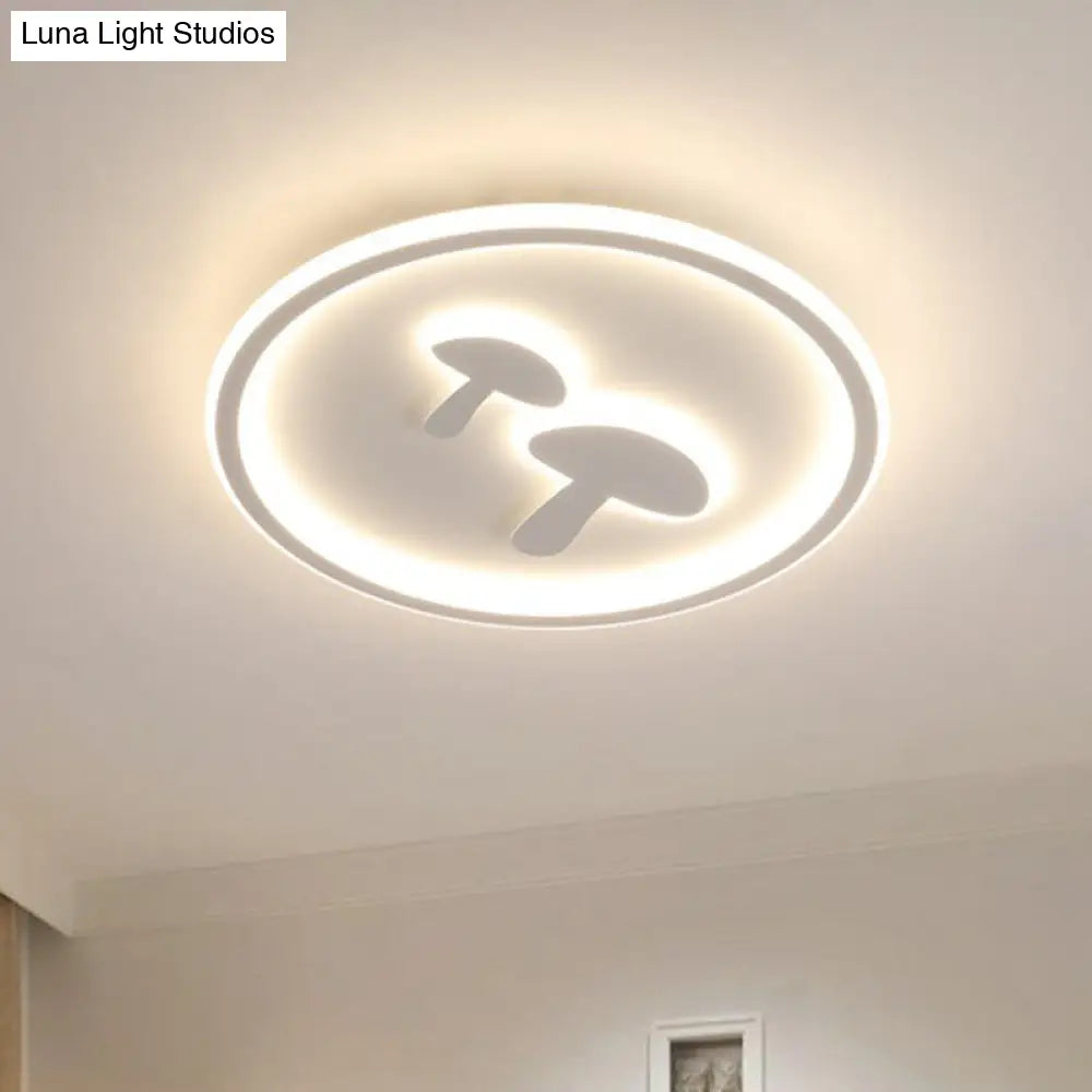 Cartoon Mushroom Led Ceiling Light With Halo Ring For Bedroom - Acrylic Flush Mount White / 15.5