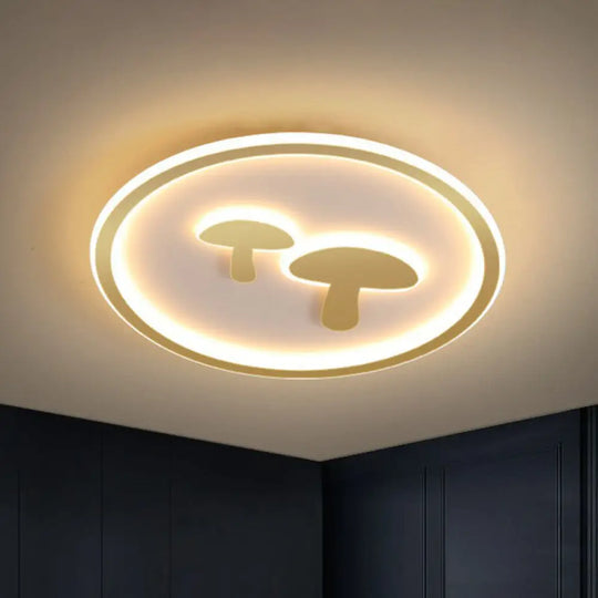 Cartoon Mushroom Led Ceiling Light With Halo Ring For Bedroom - Acrylic Flush Mount Gold / 15.5’