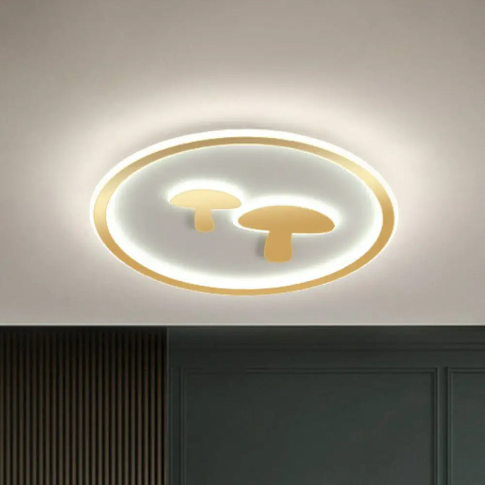 Cartoon Mushroom Led Ceiling Light With Halo Ring For Bedroom - Acrylic Flush Mount Gold / 15.5’