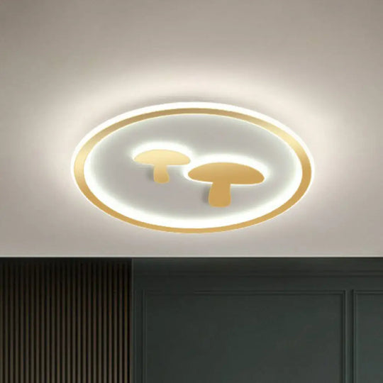 Cartoon Mushroom Led Ceiling Light With Halo Ring For Bedroom - Acrylic Flush Mount Gold / 15.5’