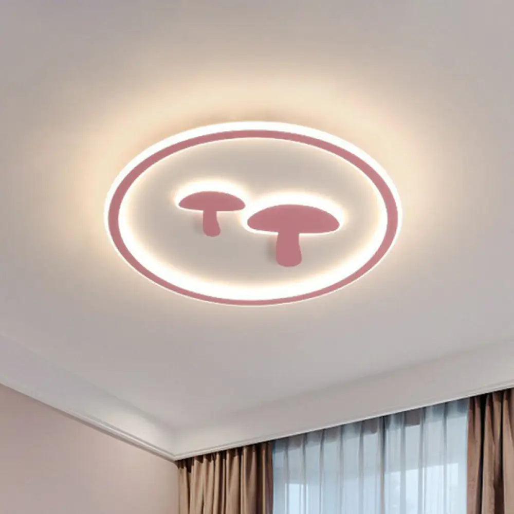 Cartoon Mushroom Led Ceiling Light With Halo Ring For Bedroom - Acrylic Flush Mount Pink / 15.5’