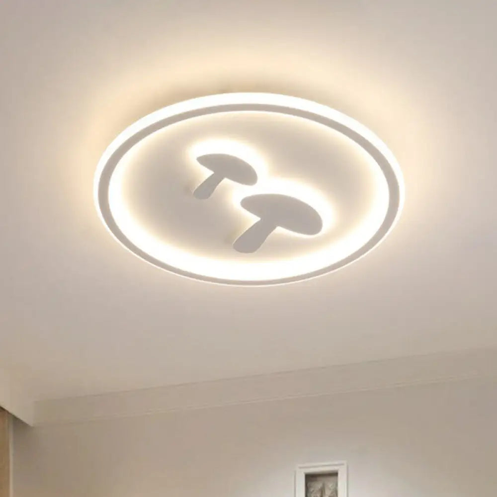 Cartoon Mushroom Led Ceiling Light With Halo Ring For Bedroom - Acrylic Flush Mount White / 15.5’