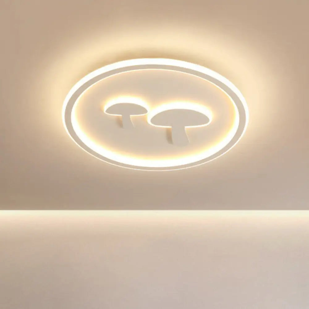 Cartoon Mushroom Led Ceiling Light With Halo Ring For Bedroom - Acrylic Flush Mount White / 15.5’