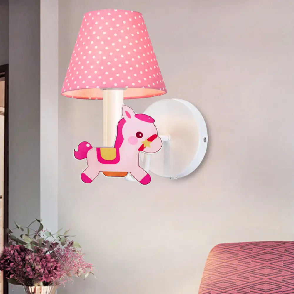 Cartoon Nursing Room Wall Light Metal Shade Sconce With 1 Pink