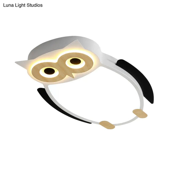 Cartoon Owl Flush Ceiling Light For Children - White/Pink/Blue Led Metal Mount Lamp