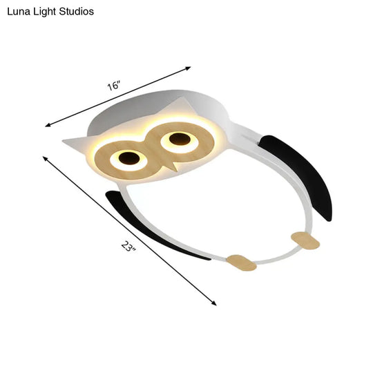 Cartoon Owl Flush Ceiling Light For Children - White/Pink/Blue Led Metal Mount Lamp