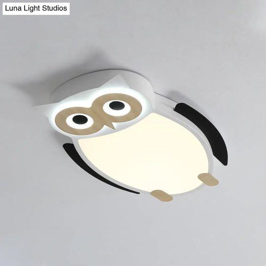 Cartoon Owl Flush Ceiling Light For Children - White/Pink/Blue Led Metal Mount Lamp White / Warm