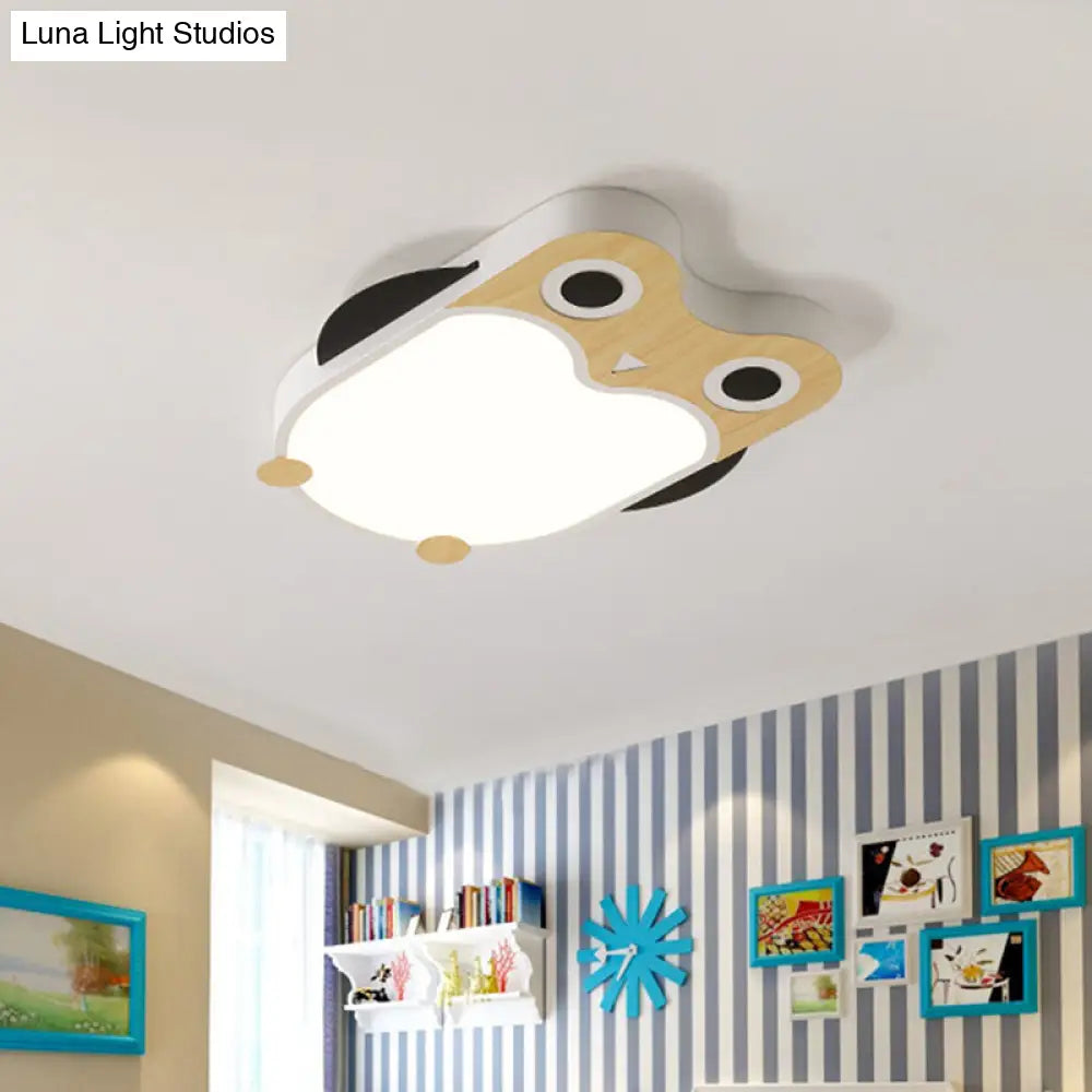 Cartoon Owl Led Flush Mount Lamp For Child Room - Thin Iron Ceiling Light In White/Pink/Blue With