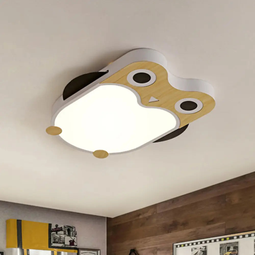 Cartoon Owl Led Flush Mount Lamp For Child Room - Thin Iron Ceiling Light In White/Pink/Blue With