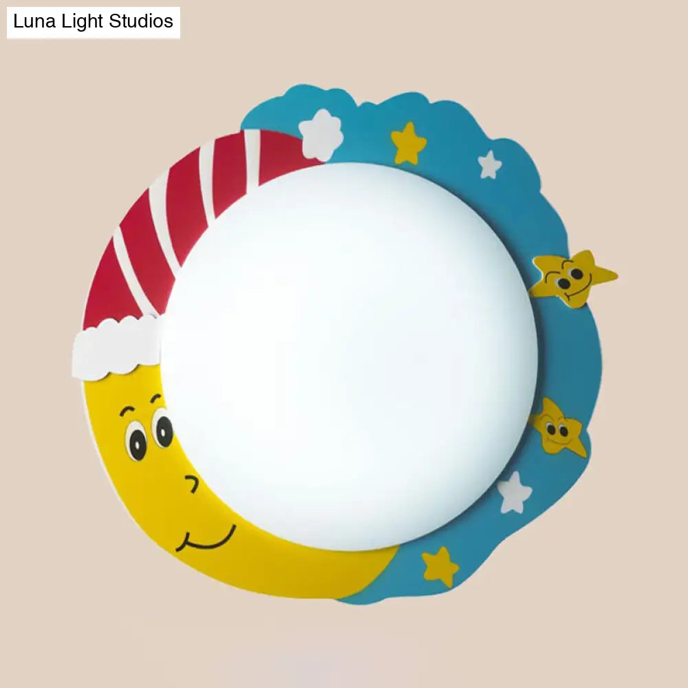 Cartoon Pattern Led Ceiling Lamp For Kids Nursing Room Acrylic Circle Mount Blue / Moon