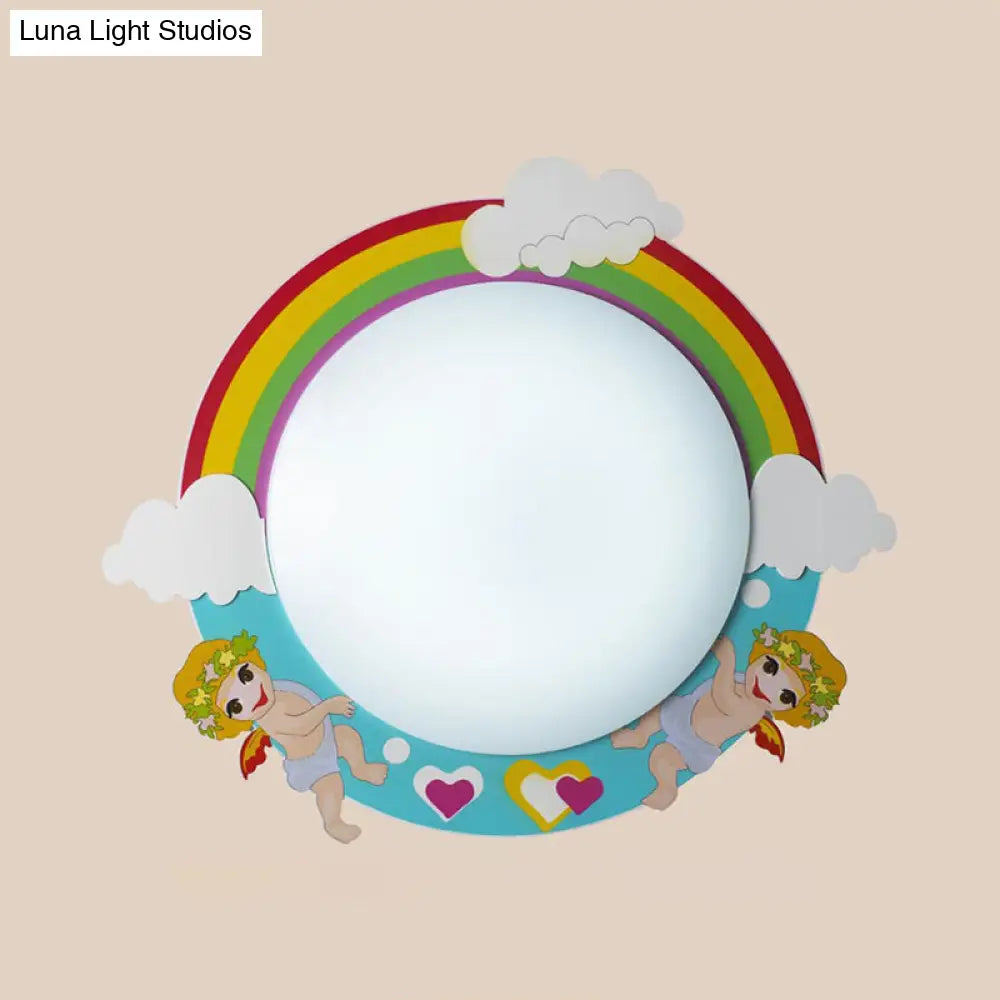 Cartoon Pattern Led Ceiling Lamp For Kids Nursing Room Acrylic Circle Mount Blue / Cloud