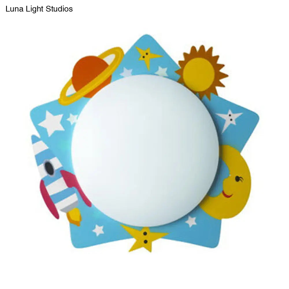 Cartoon Pattern Led Ceiling Lamp For Kids Nursing Room Acrylic Circle Mount Blue / Star