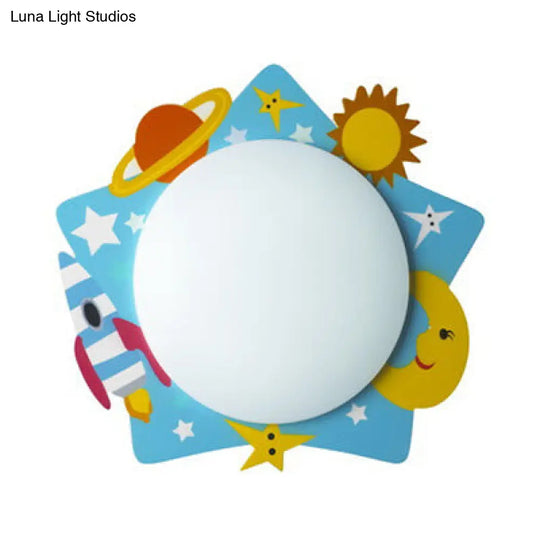 Cartoon Pattern Led Ceiling Lamp For Kids Nursing Room Acrylic Circle Mount Blue / Star