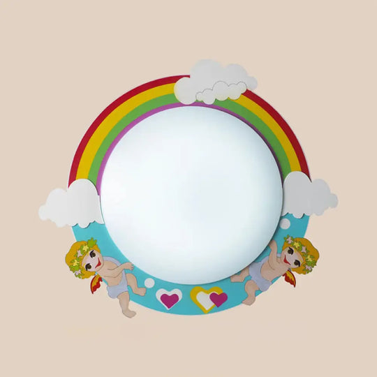 Cartoon Pattern Led Ceiling Lamp For Kids’ Nursing Room – Acrylic Circle Mount Blue / Cloud