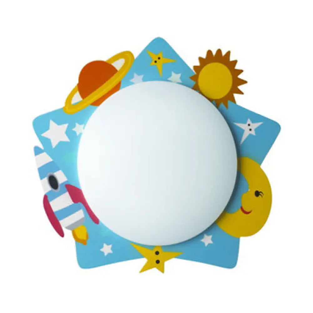 Cartoon Pattern Led Ceiling Lamp For Kids’ Nursing Room – Acrylic Circle Mount Blue / Star