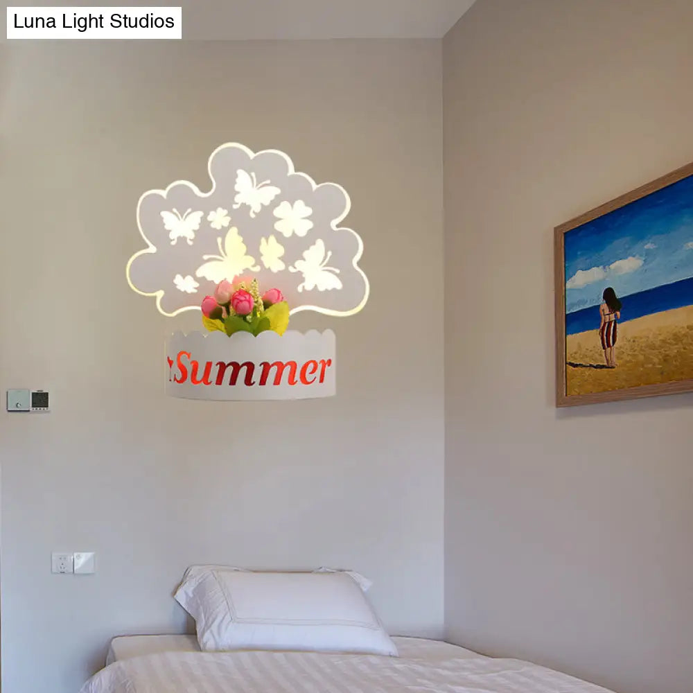 Cartoon Pattern Led Wall Lamp - Elegant White Acrylic Sconce Light For Living Room Décor