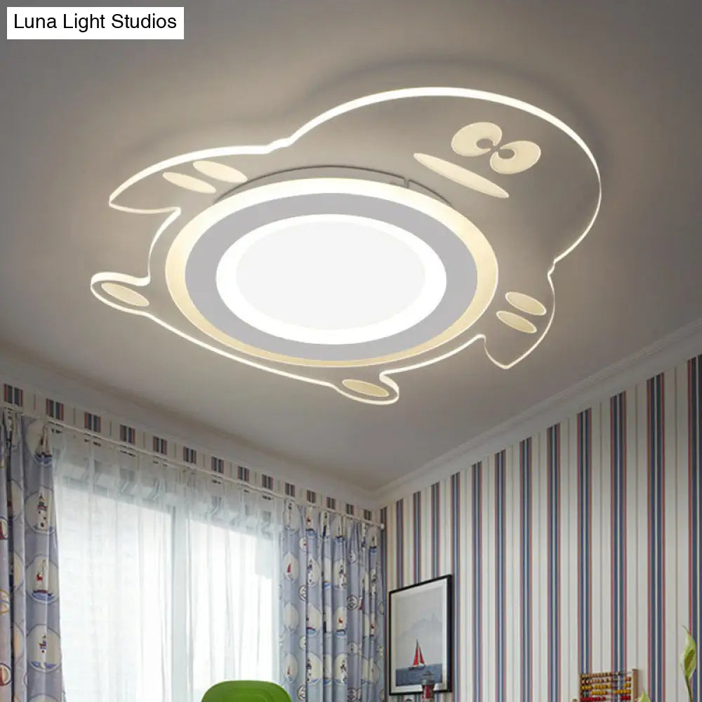 Cartoon Penguin Led Flush Mount Ceiling Light - Acrylic Bedroom Fixture In Clear