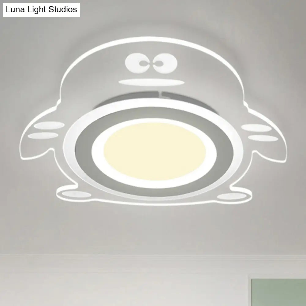 Cartoon Penguin Led Flush Mount Ceiling Light - Acrylic Bedroom Fixture In Clear / Inner Warm Outer