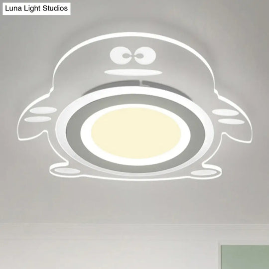 Cartoon Penguin Led Flush Mount Ceiling Light - Acrylic Bedroom Fixture In Clear / Inner Warm Outer