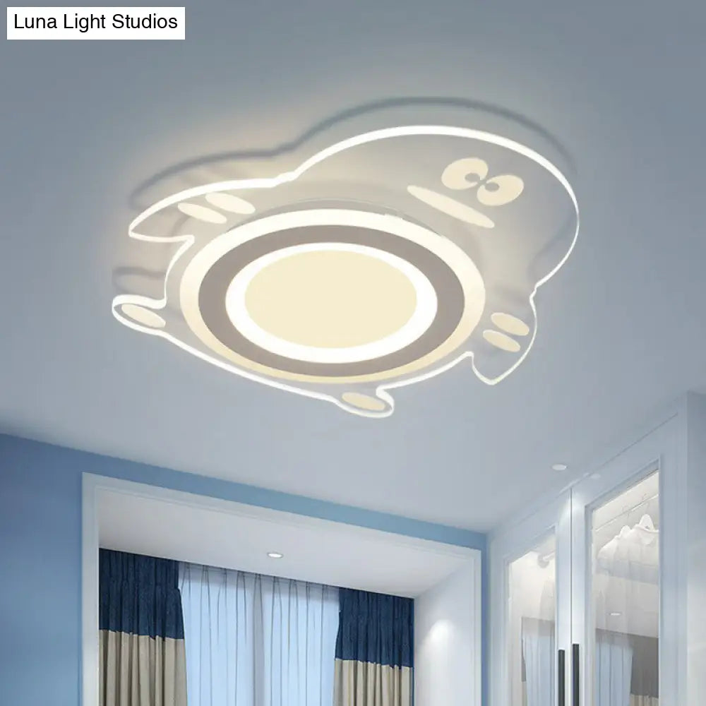 Cartoon Penguin Led Flush Mount Ceiling Light - Acrylic Bedroom Fixture In Clear