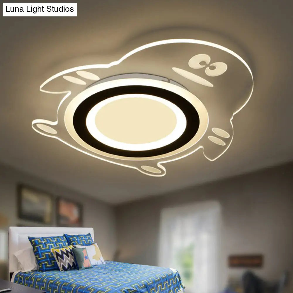 Cartoon Penguin Led Flush Mount Ceiling Light - Acrylic Bedroom Fixture In Clear / Warm