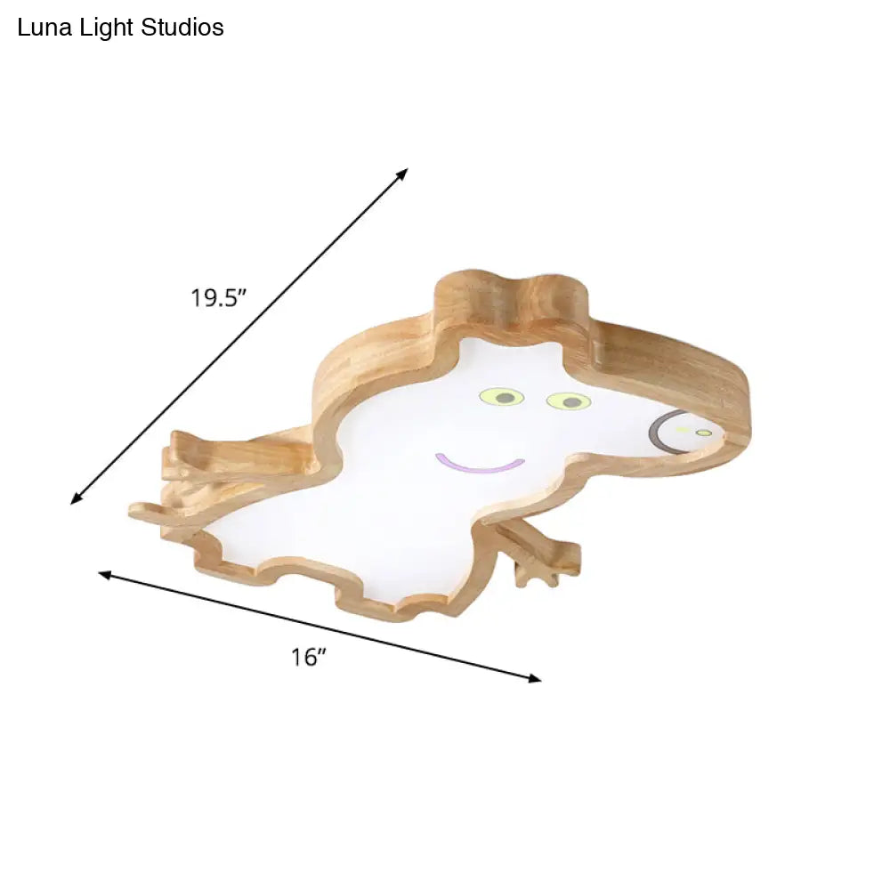 Cartoon Pig Wood Led Ceiling Lamp For Kids Room In White/Warm Light