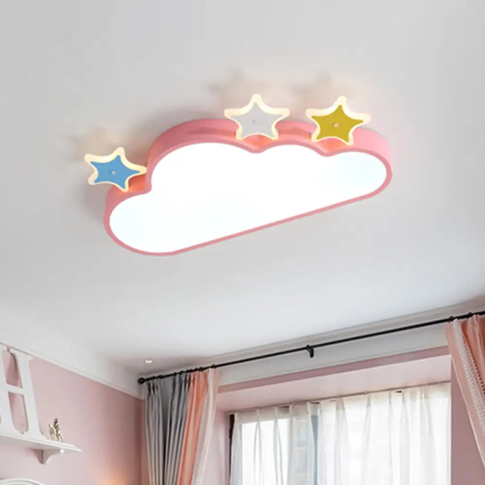 Cartoon Pink/Blue Led Cloud - With - Star Flushmount Ceiling Light For Children’s Room Pink