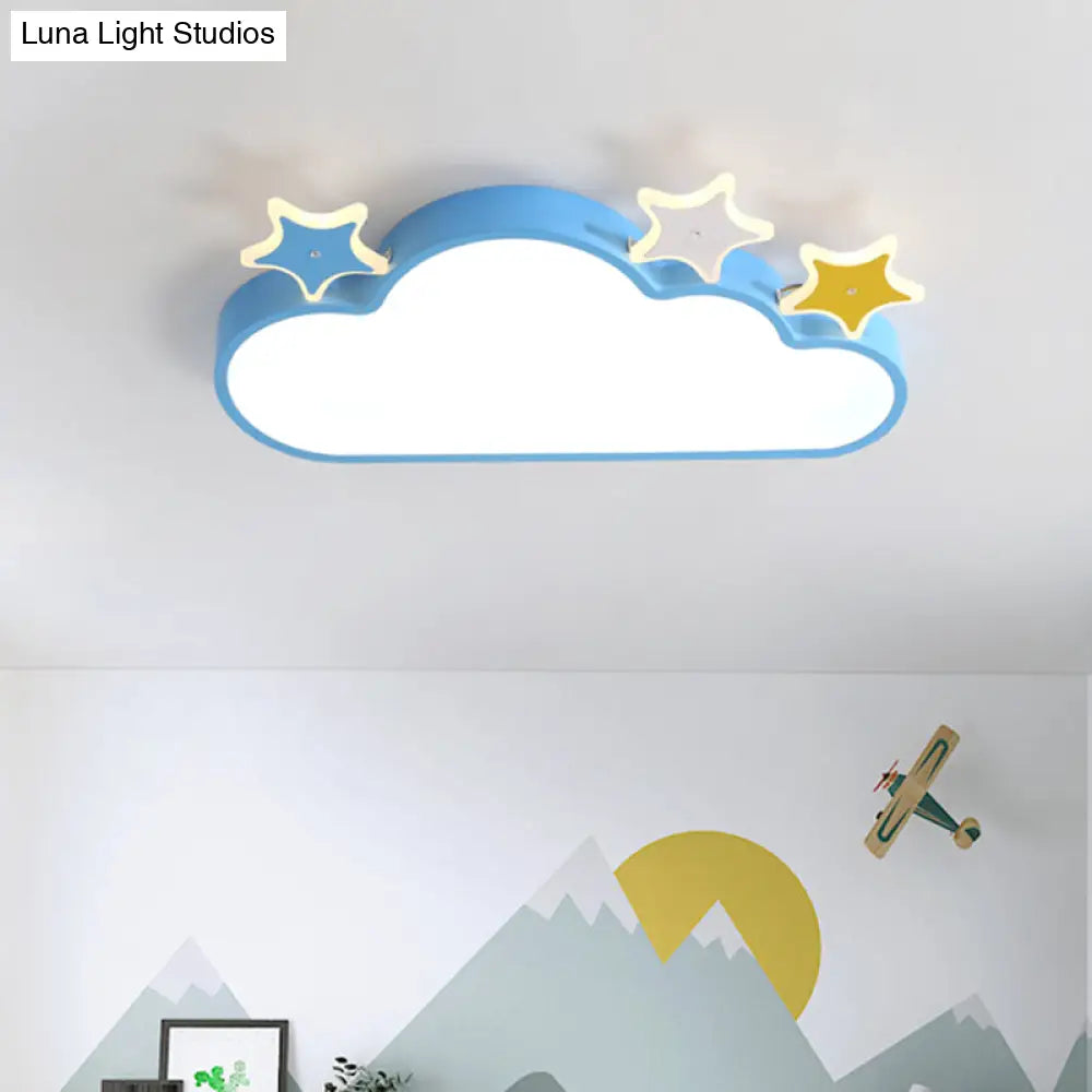Cartoon Pink/Blue Led Cloud - With - Star Flushmount Ceiling Light For Children’s Room