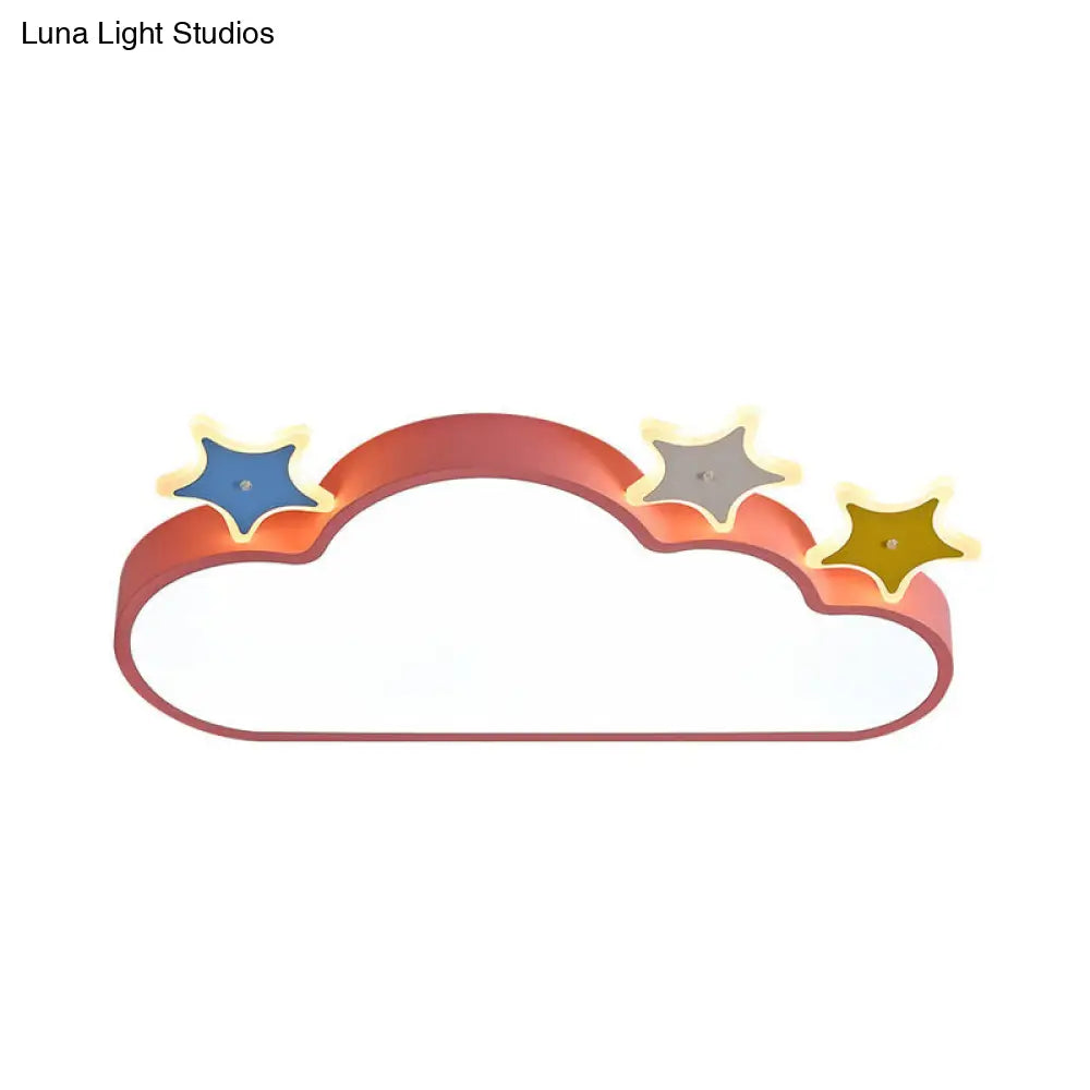 Cartoon Pink/Blue Led Cloud-With-Star Flushmount Ceiling Light For Childrens Room