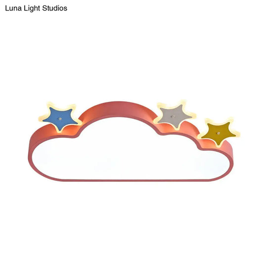 Cartoon Pink/Blue Led Cloud-With-Star Flushmount Ceiling Light For Childrens Room
