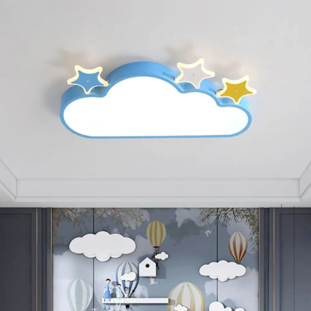 Cartoon Pink/Blue Led Cloud - With - Star Flushmount Ceiling Light For Children’s Room Blue