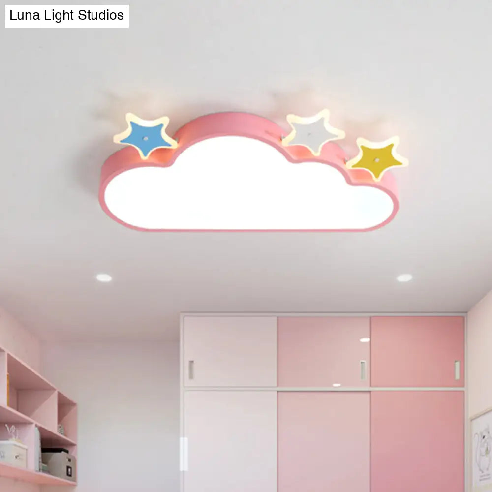 Cartoon Pink/Blue Led Cloud - With - Star Flushmount Ceiling Light For Children’s Room