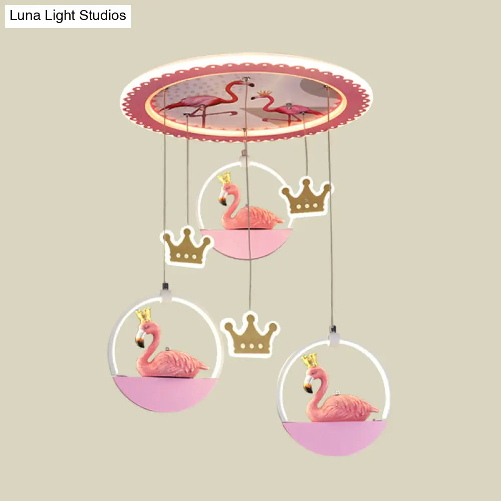 Cartoon Pink Led Ceiling Flush Light With Drapes - Flamingo Prince Mount Lighting